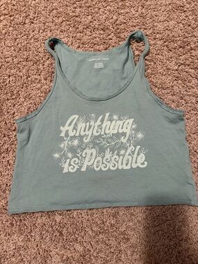 American Eagle Outfitters Sage Green Graphic Tank - 'Anything is Possible'